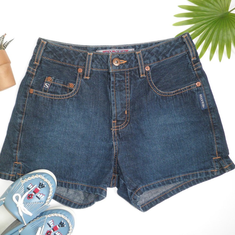 Vintage High Rise SILVER Dark Denim Shorts 27